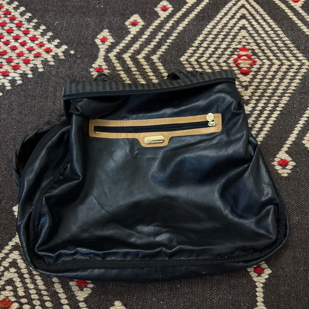 Fendi Zucca Stripe Canvas Shoulder Crossbody Logo Bag Brown Black Vintage
